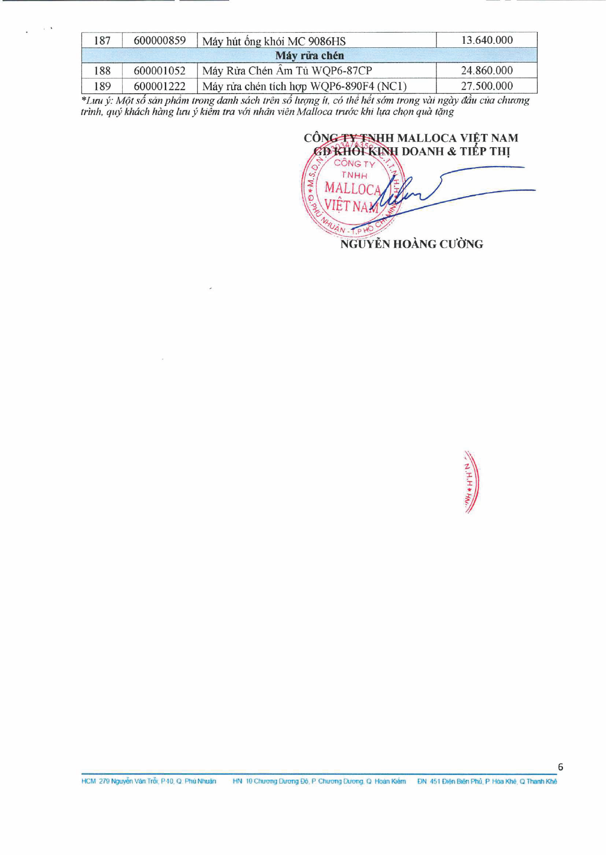 danh mục khuyến mãi malloca 12